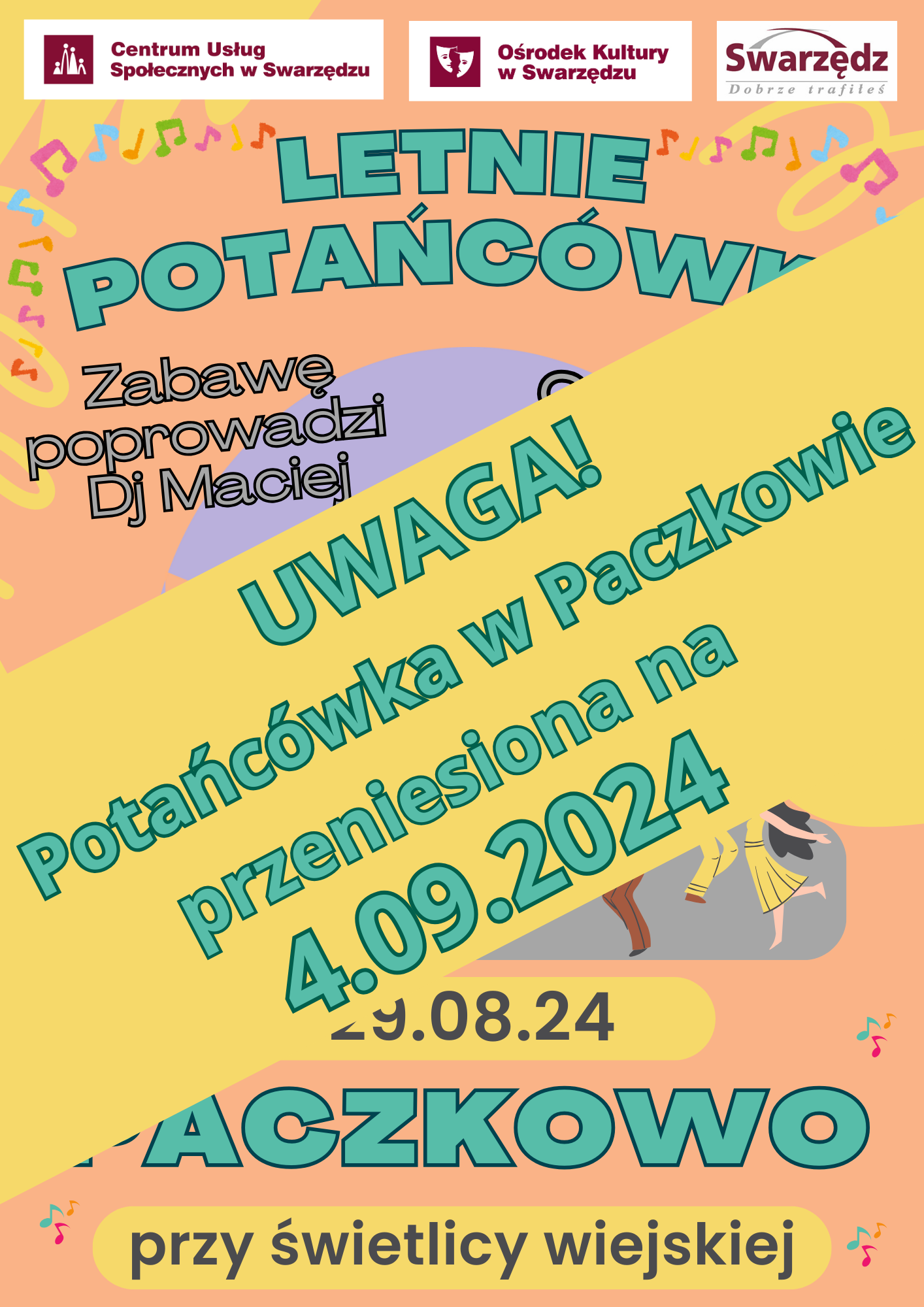 Plakat promujący Letnią Potańcówkę w Paczkowie