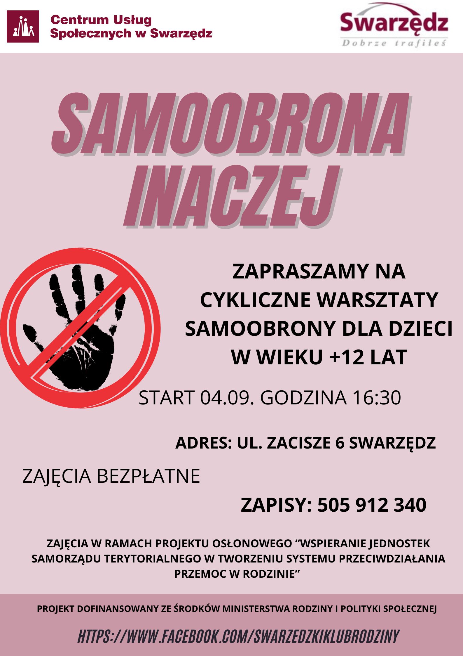 Plakat dotyczący zajec z samoobrony dla dzieci