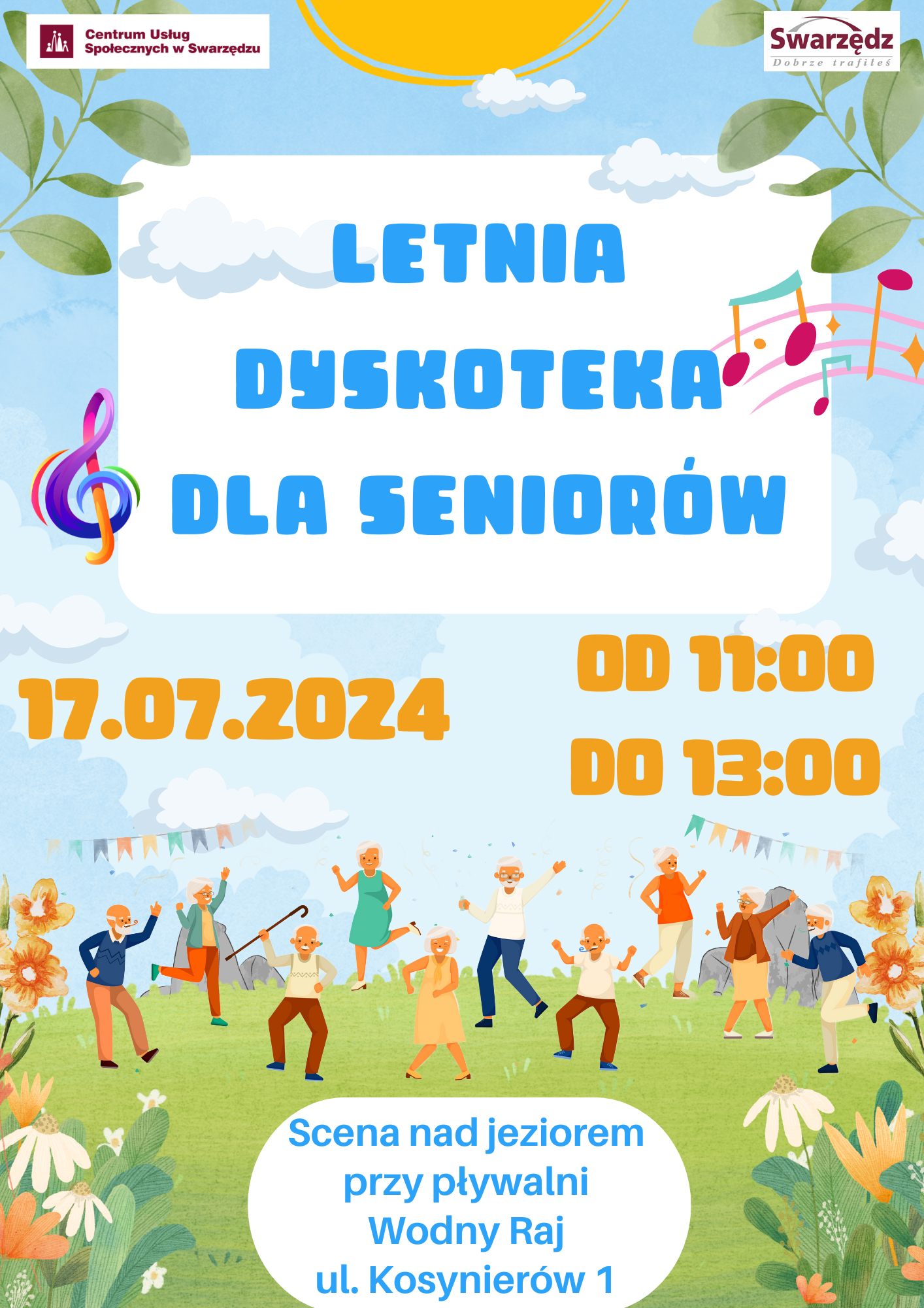 plakat letnia dyskoteka dla seniorów