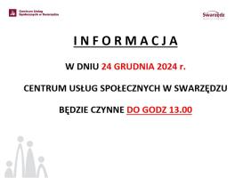 Wigilia - godziny otwarcia Centrum Usług Społecznych