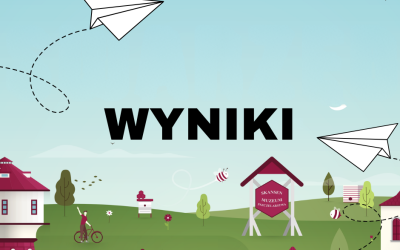 Baner informujący o wynikach Młodzieżowego Budżetu Obywatelskiego. Na tle ilustracji Swarzędza, latawców i błękitnego nieba umieszczono napis Wyniki.