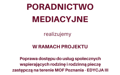 Plakat dotyczący poradnictwa mediacyjnego w Centrum Usług Społecznych.