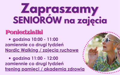 Baner dotyczący zajęć dla seniorów w Paczkowie utworzony z górnej części plakatu dostępnego na stronie internetowej centrum usług społecznych.