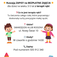 Ruszają ZAPISY na BEZPŁATNE ZAJĘCIA dla dzieci w wieku 3-5 lat z terapii ręki