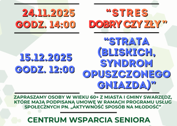 „Stres dobry czy zły?” i „Strata” - warsztaty dla seniorów