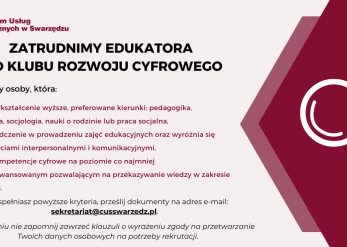 Zatrudnimy Edukatora do Klubu Rozwoju Cyfrowego