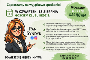 Baner wprowadzający w artykuł poświęcony spotkaniu ze syndykiem odbywającym się w ramach Klubu wychodzenia z zadłużenia.