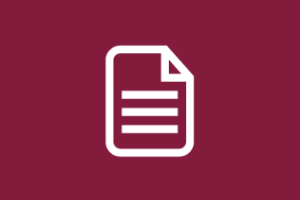 Grafika przedstawiająca białą ikonę kartki papieru z zagiętym prawym górnym rogiem na bordowym tle.