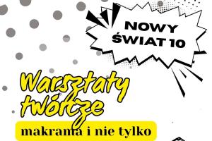 Na biały tle umiesczone są geometryczne kształty, logo klubu oraz tekst promujący warsztaty twórze.