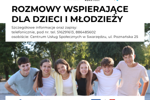 Fragment plakatu przedstawiający zdjęcie uśmiechniętych dziewczyn i chłopaków stojących obok siebie i trzymających się bratersko za ramiona.