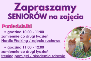 Baner dotyczący zajęć dla seniorów w Paczkowie utworzony z górnej części plakatu dostępnego na stronie internetowej centrum usług społecznych.