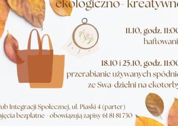 Grafika informacyjna o warsztatach ekologiczno-kreatywnych. Tytuł: 